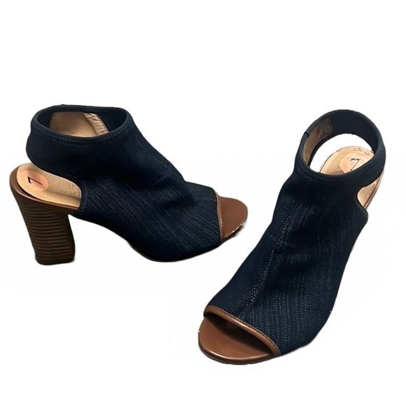 Franco Sarto Dawne Stretchy Denim Slingback Shoes Womens Sz 7 Blue Casual Heels - Picture 1 of 16